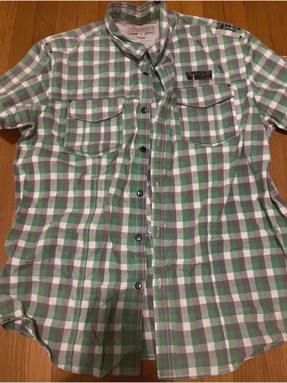 Heritage 1981 Green, Gray and White Plaid Button-Down Shirt
